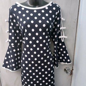 Shelby&Palmer Navy Polka Dot dress w/ bell sleeves sz12